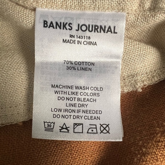 Vintage Style Men's Shirt in Cream and Brown Linen Blend size S - Picture 4 of 4